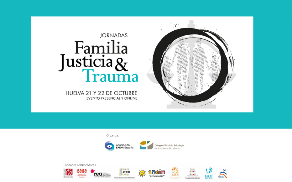 Imagen con logo de Jornadas Familia, Justicia y Trauma. Debajo logos de entidades asociadas.