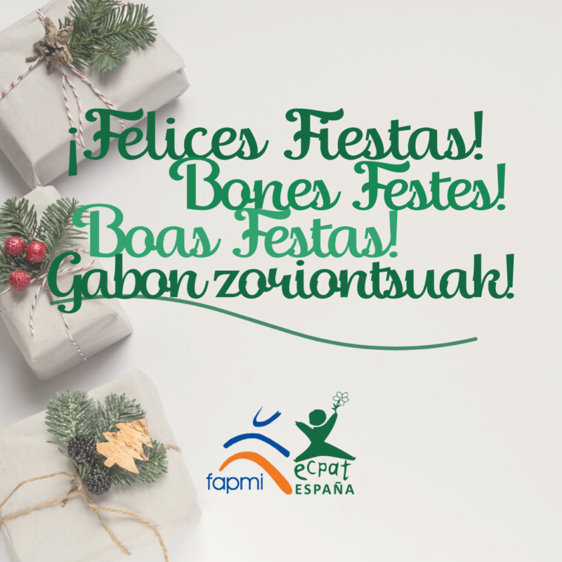 fapmi-ECPAT España les desea felices fiestas y feliz año nuevo